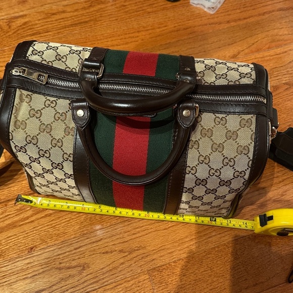 Gucci Beige and Brown Monogram Satchel with Green and Red Stripe
No straps/ - Picture 4 of 6